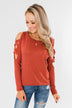 Something More Exciting Cold Shoulder Top- Rust