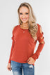 Something More Exciting Cold Shoulder Top- Rust