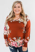 Lovely Feelings Long Sleeve Floral Blouse- Spiced Apple Red