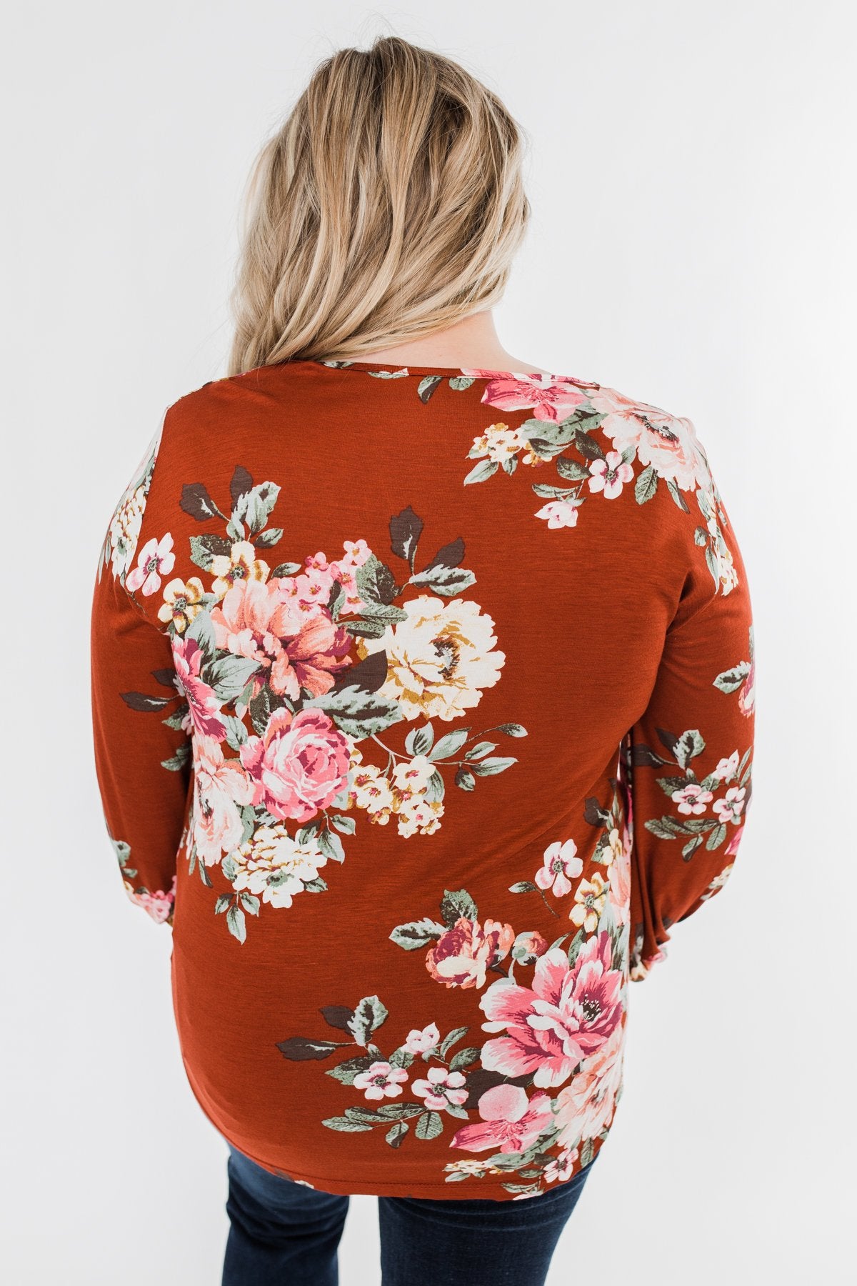 Lovely Feelings Long Sleeve Floral Blouse- Spiced Apple Red
