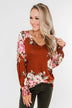 Lovely Feelings Long Sleeve Floral Blouse- Spiced Apple Red