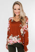 Lovely Feelings Long Sleeve Floral Blouse- Spiced Apple Red