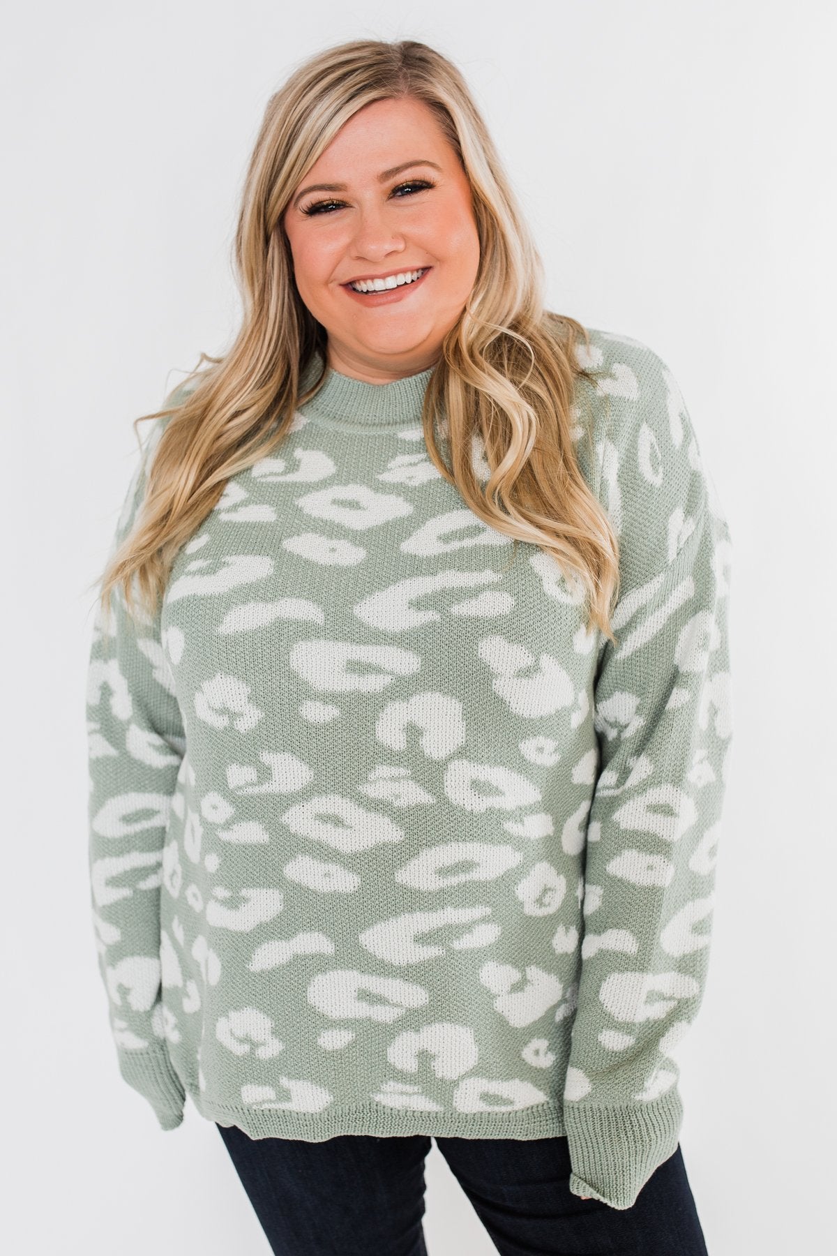 Journey Into The Jungle Leopard Sweater- Light Sage