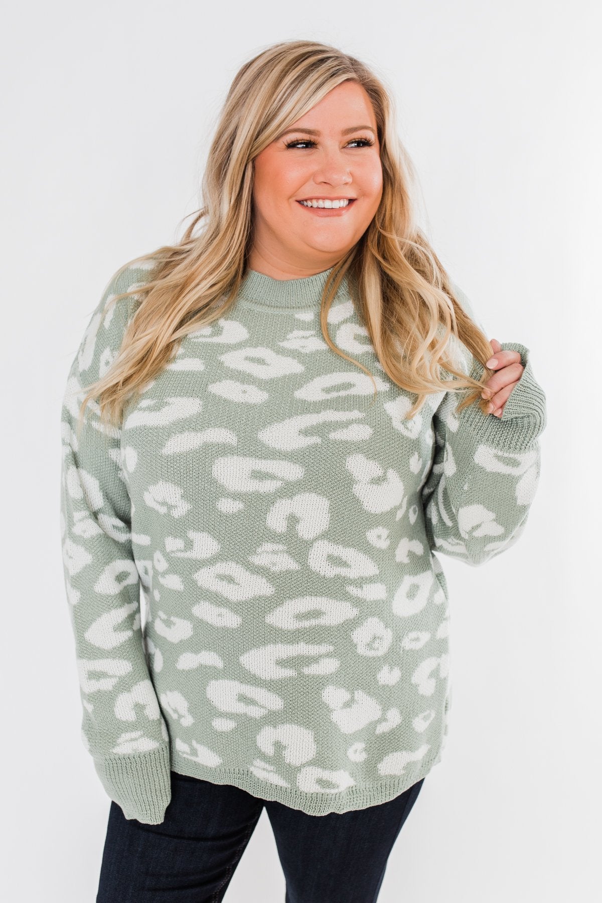 Journey Into The Jungle Leopard Sweater- Light Sage