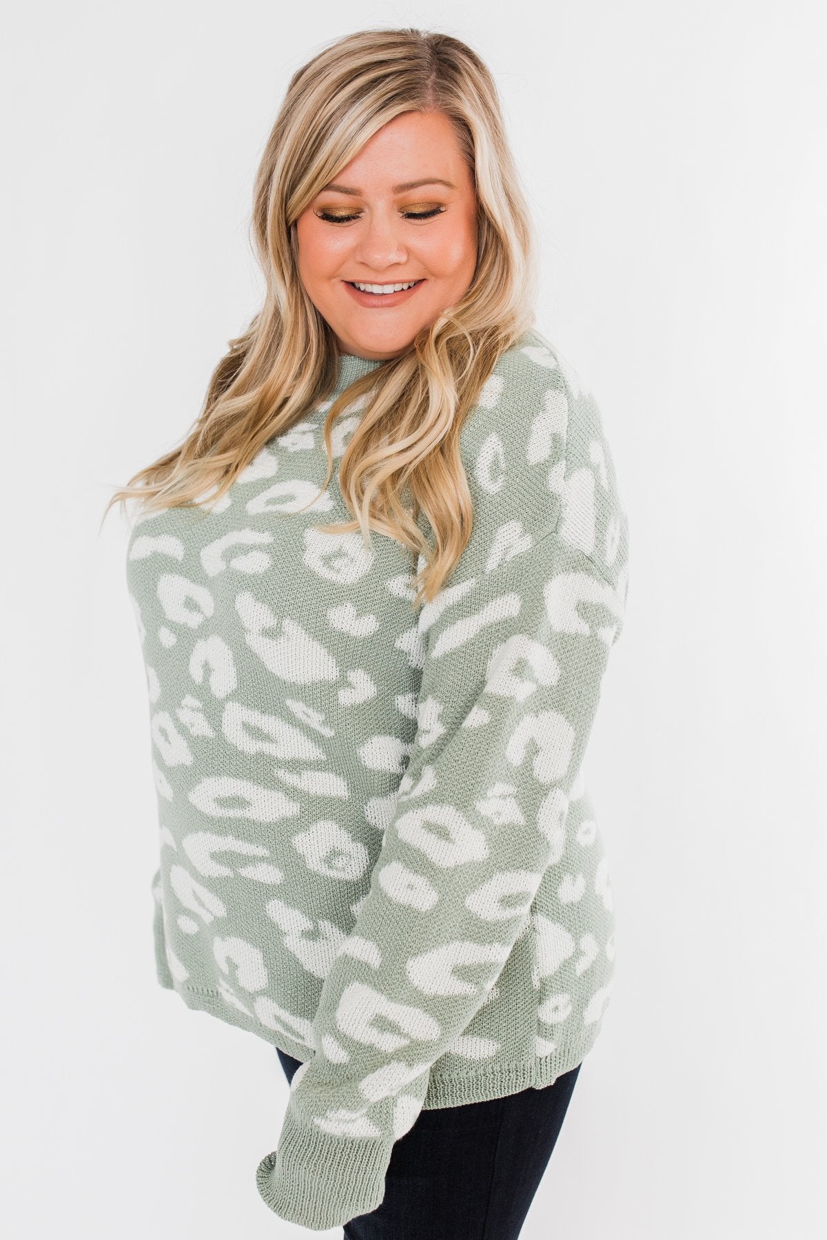 Journey Into The Jungle Leopard Sweater- Light Sage