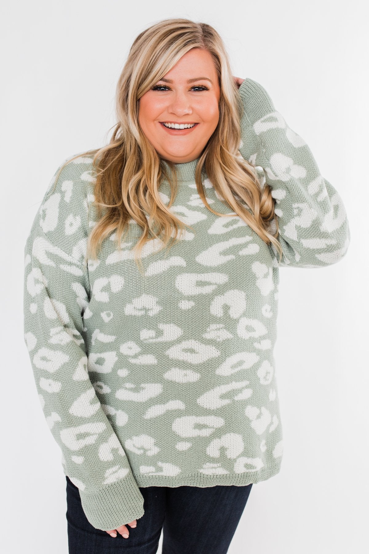 Journey Into The Jungle Leopard Sweater- Light Sage