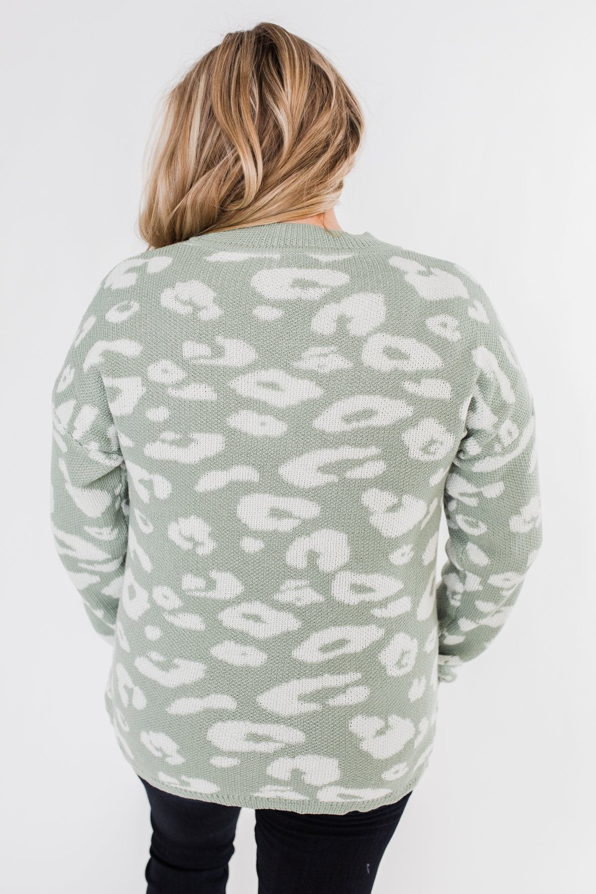 Journey Into The Jungle Leopard Sweater- Light Sage