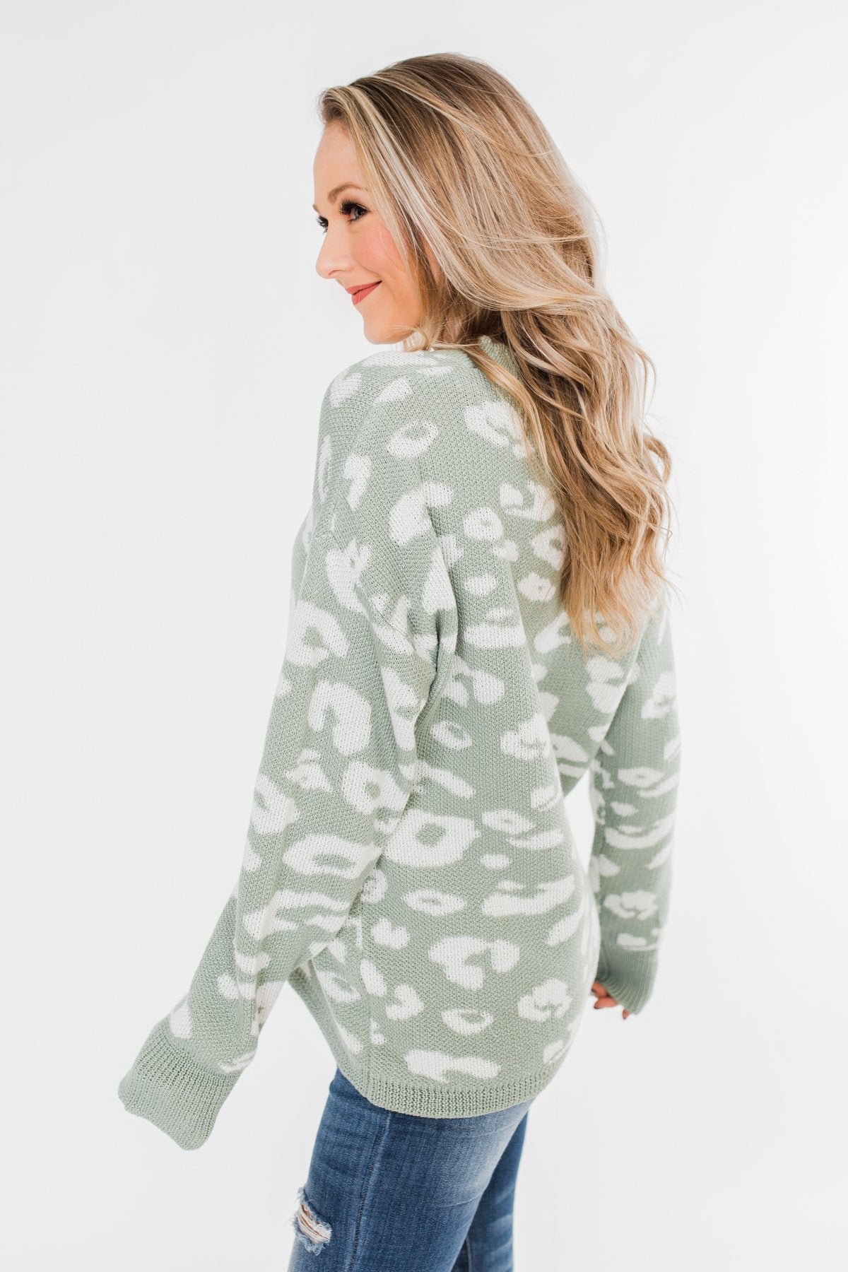 Journey Into The Jungle Leopard Sweater- Light Sage