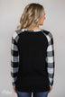 Checkered Sleeve Raglan Top- Black & White