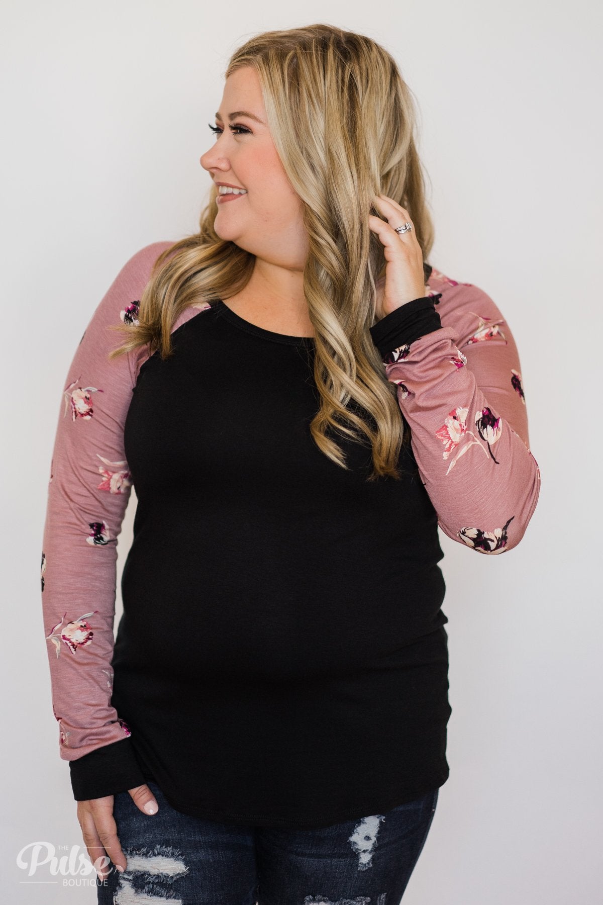 Midnight Wishes Long Sleeve Floral Top- Black & Mauve
