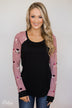 Midnight Wishes Long Sleeve Floral Top- Black & Mauve