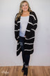 Long Knitted Striped Cardigan- Black