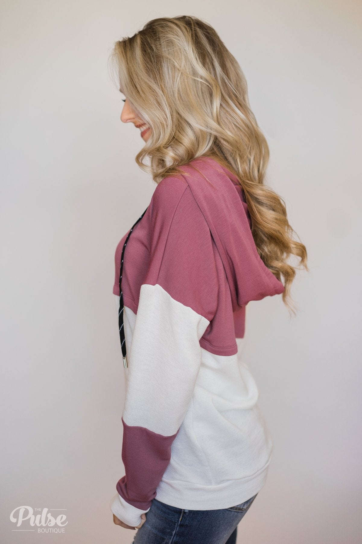 Room For More Color Block Hoodie- Mulberry & Ivory