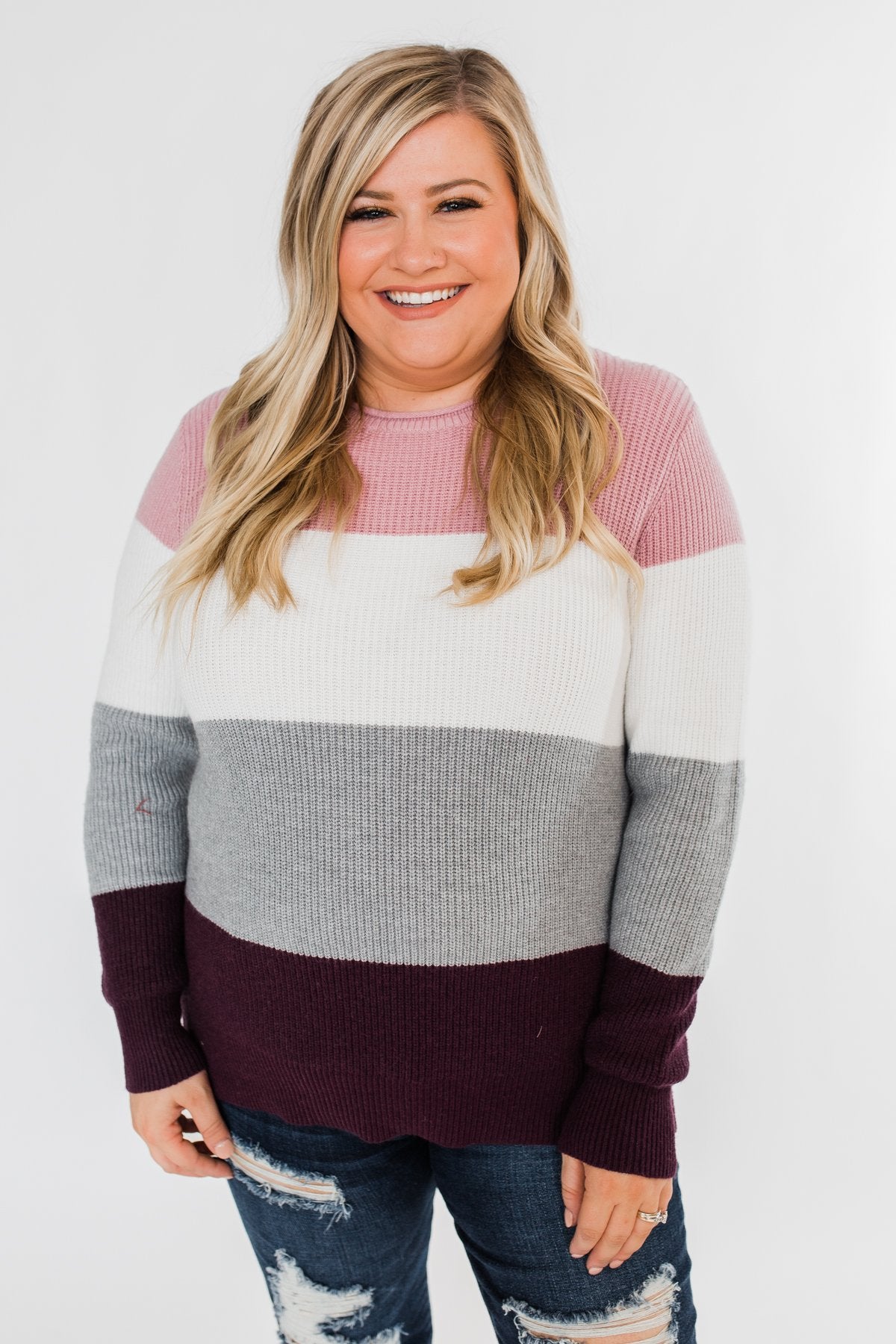 Say You Love Me Knit Sweater- Grey & Plum
