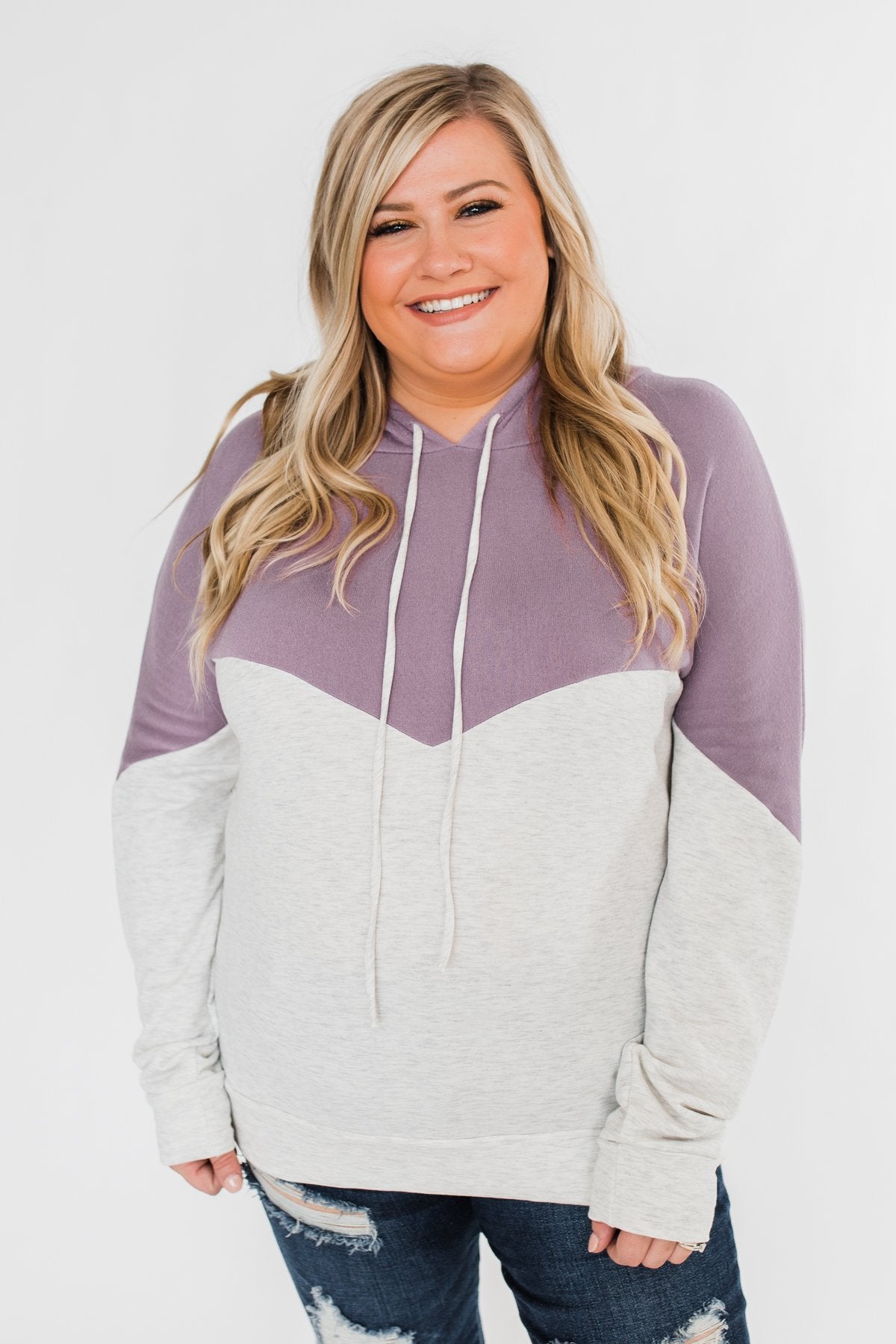 Promise Me Color Block Hoodie- Heather Grey & Lilac