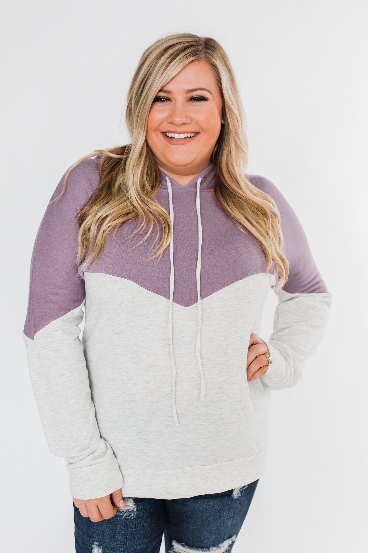 Promise Me Color Block Hoodie- Heather Grey & Lilac