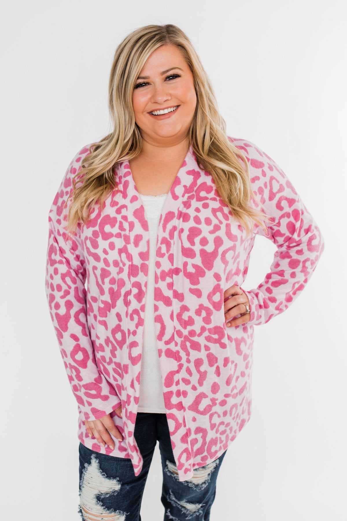 Long Sleeve Leopard Cardigan- Taffy Pink