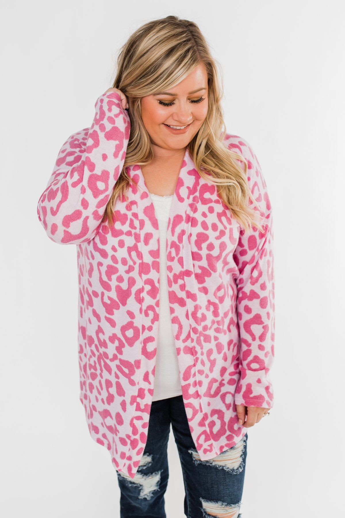 Long Sleeve Leopard Cardigan- Taffy Pink