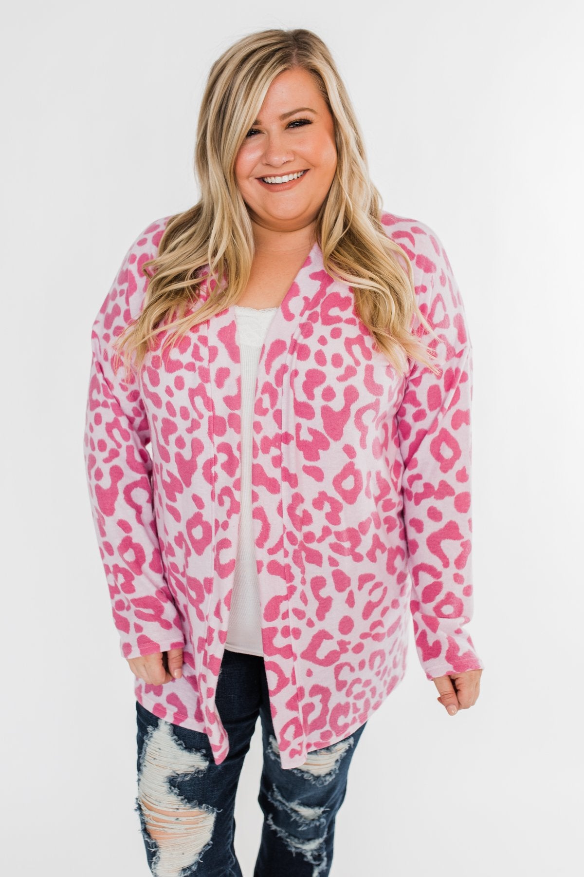 Long Sleeve Leopard Cardigan- Taffy Pink