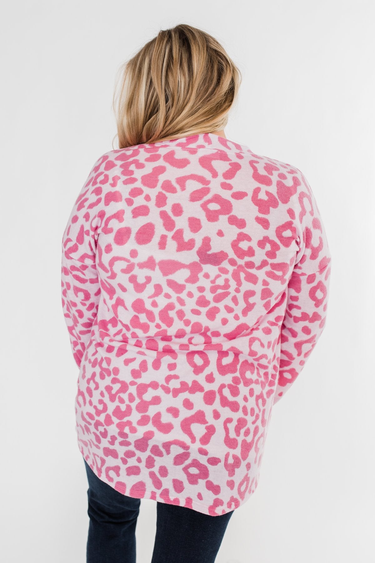 Long Sleeve Leopard Cardigan- Taffy Pink