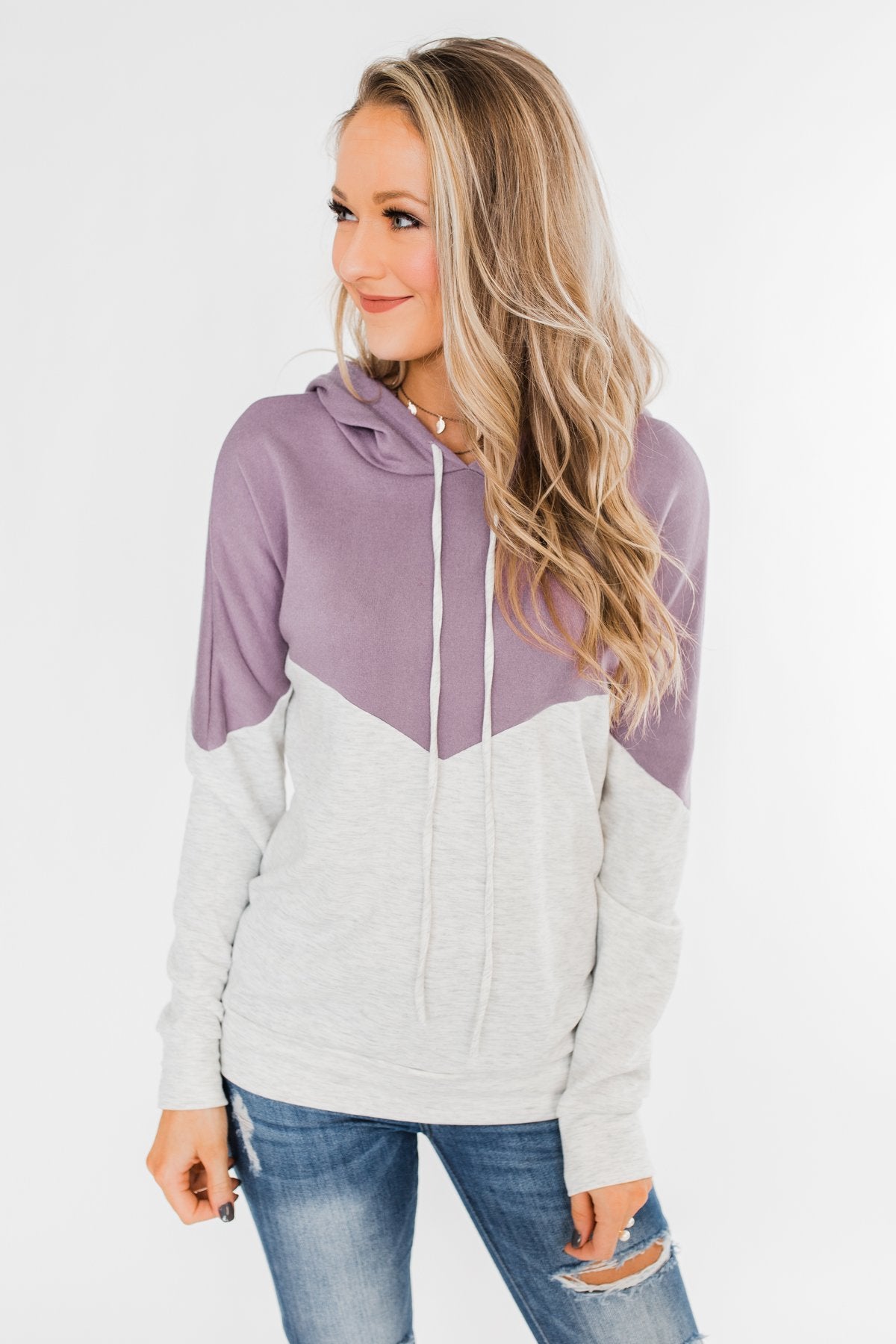 Promise Me Color Block Hoodie- Heather Grey & Lilac