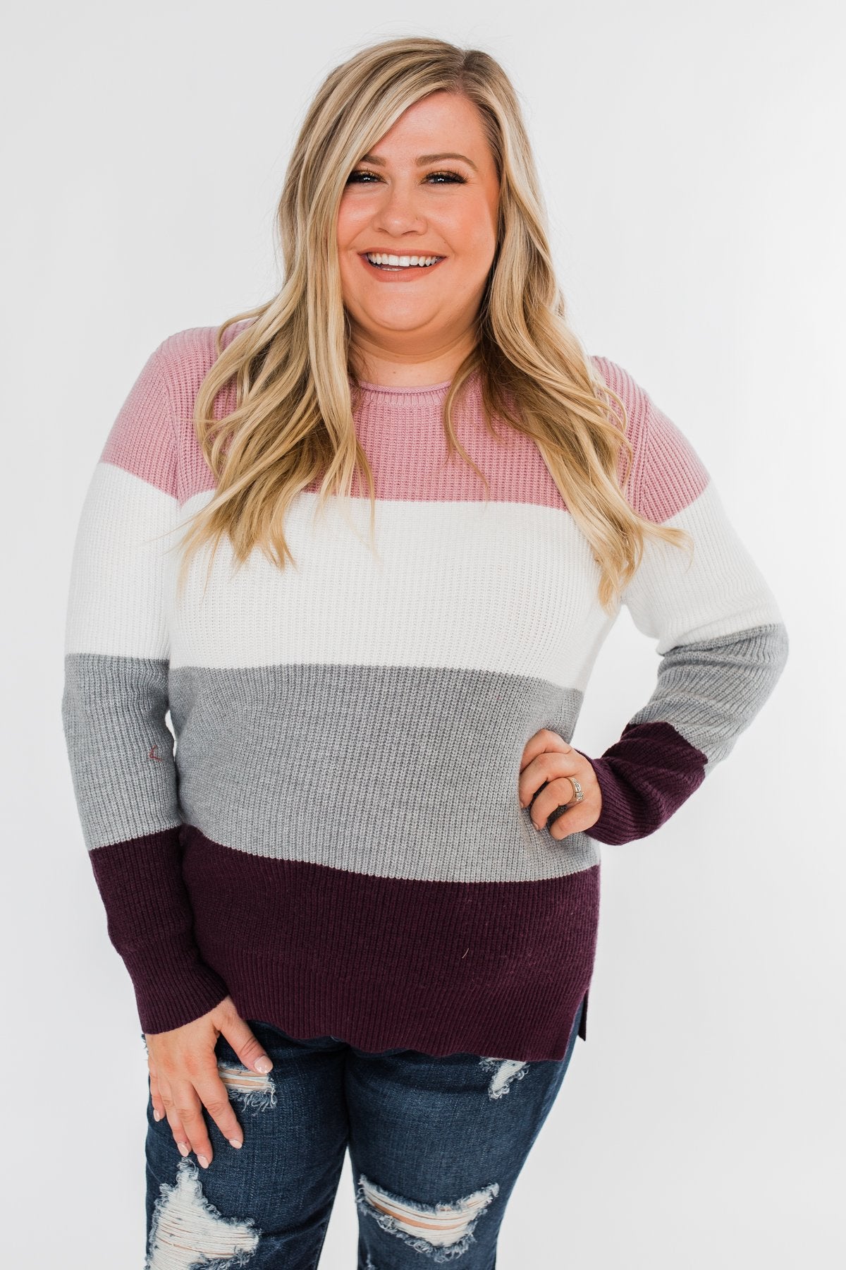 Say You Love Me Knit Sweater- Grey & Plum