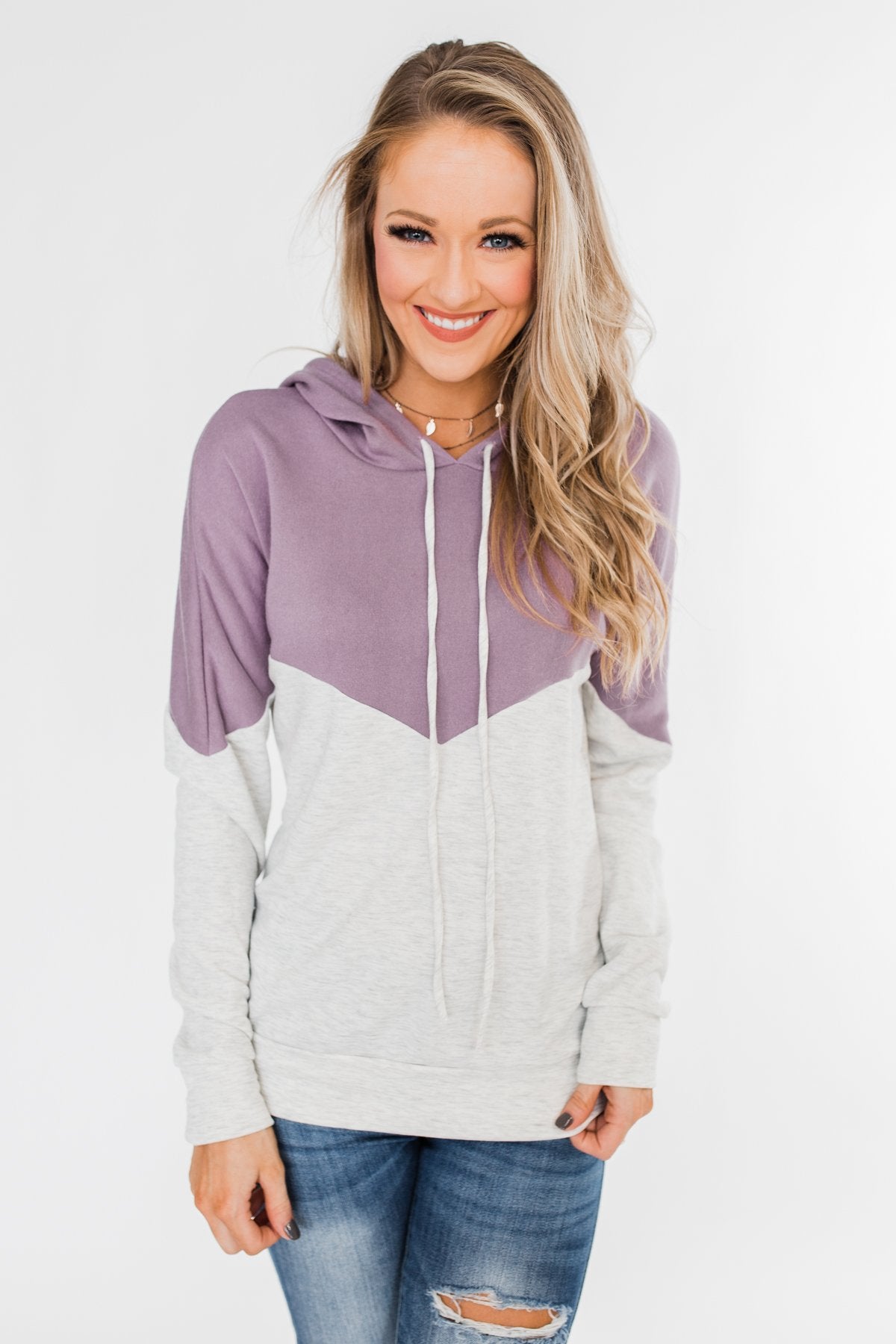 Promise Me Color Block Hoodie- Heather Grey & Lilac