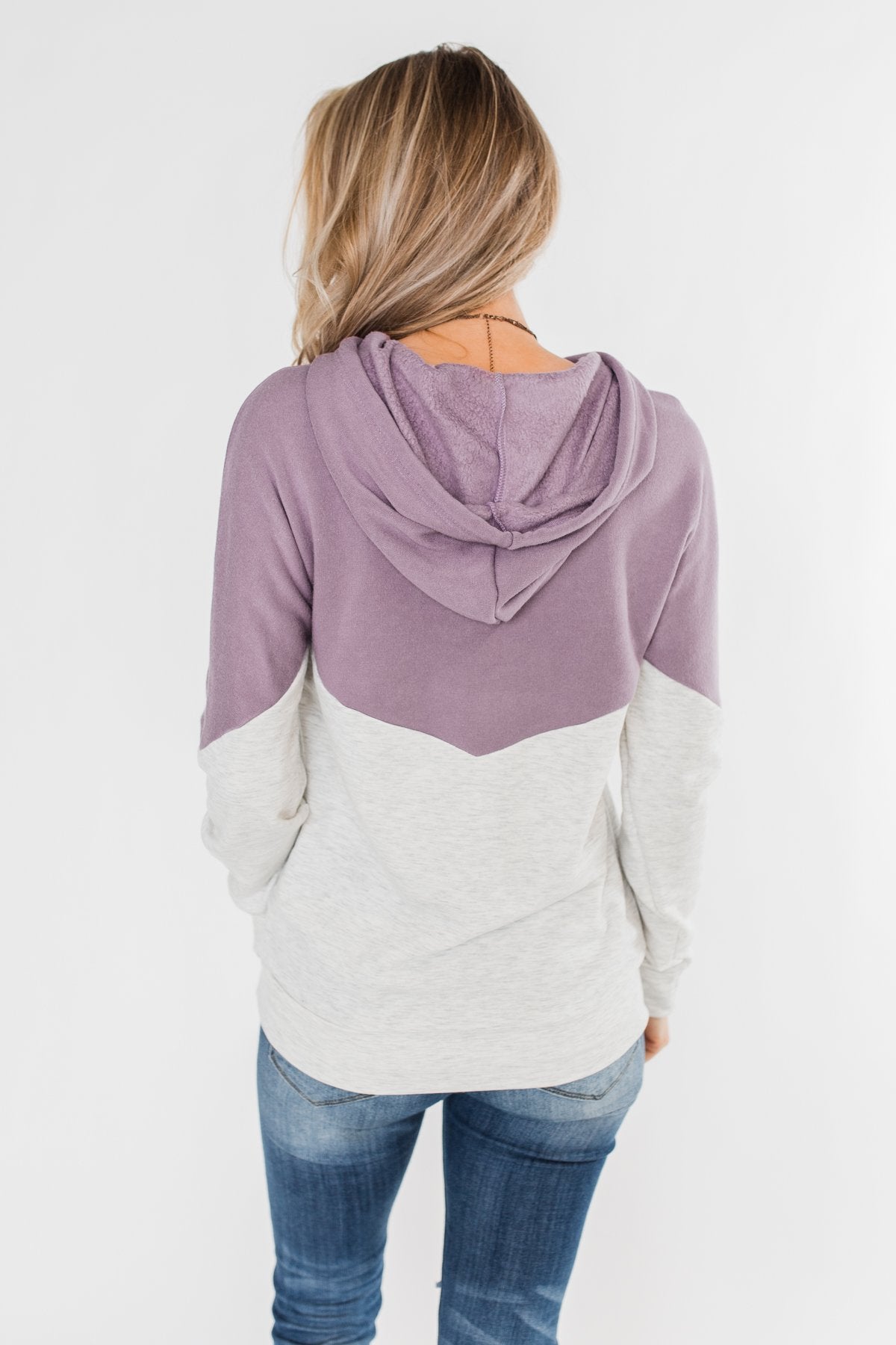 Promise Me Color Block Hoodie- Heather Grey & Lilac