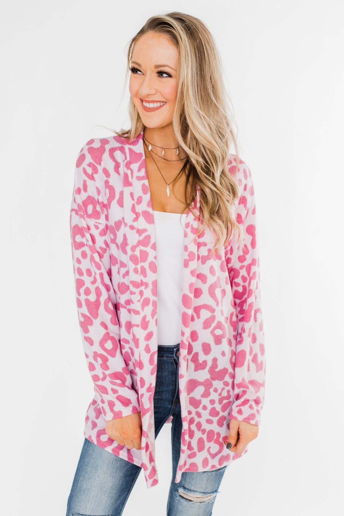 Long Sleeve Leopard Cardigan- Taffy Pink