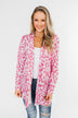 Long Sleeve Leopard Cardigan- Taffy Pink