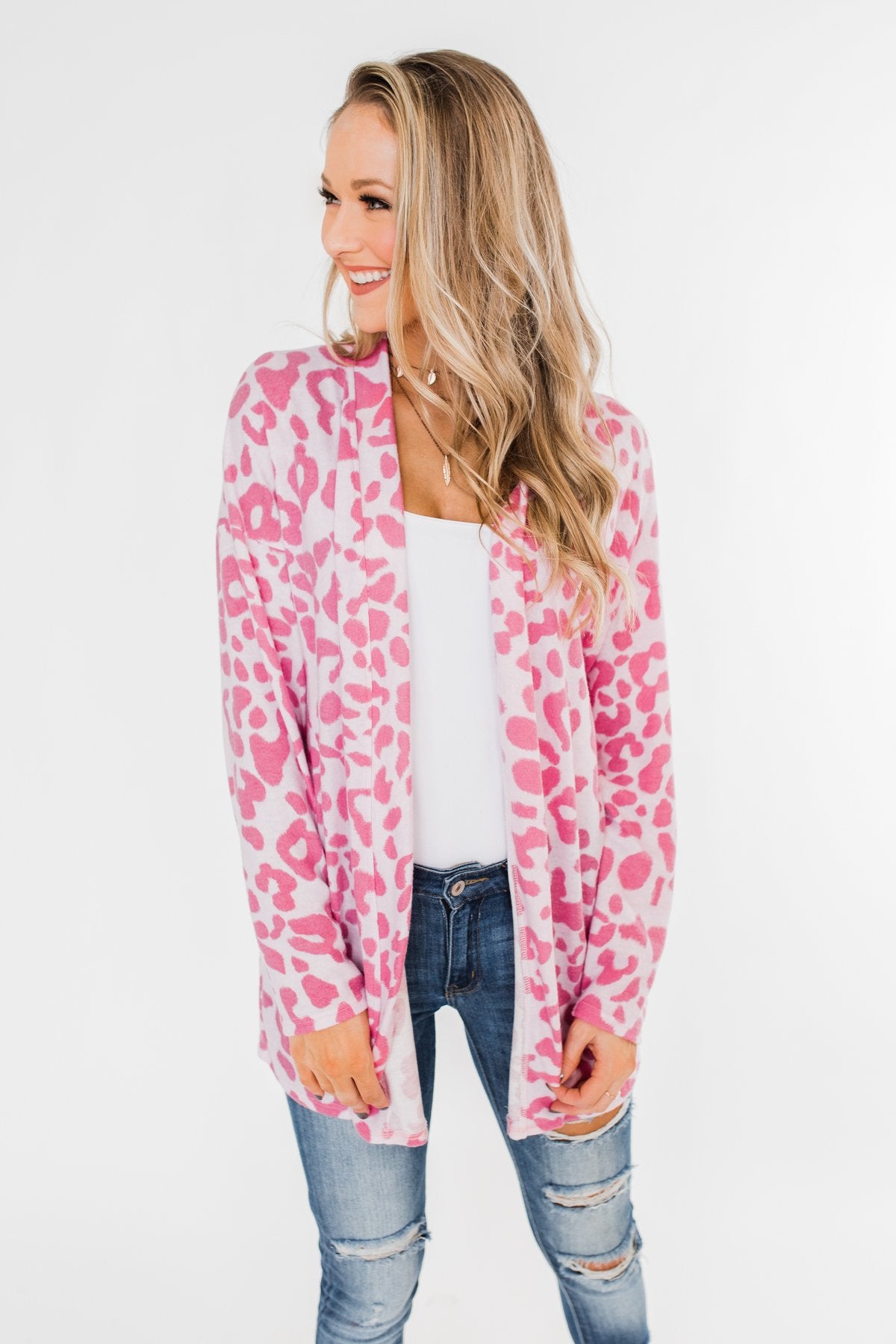 Long Sleeve Leopard Cardigan- Taffy Pink