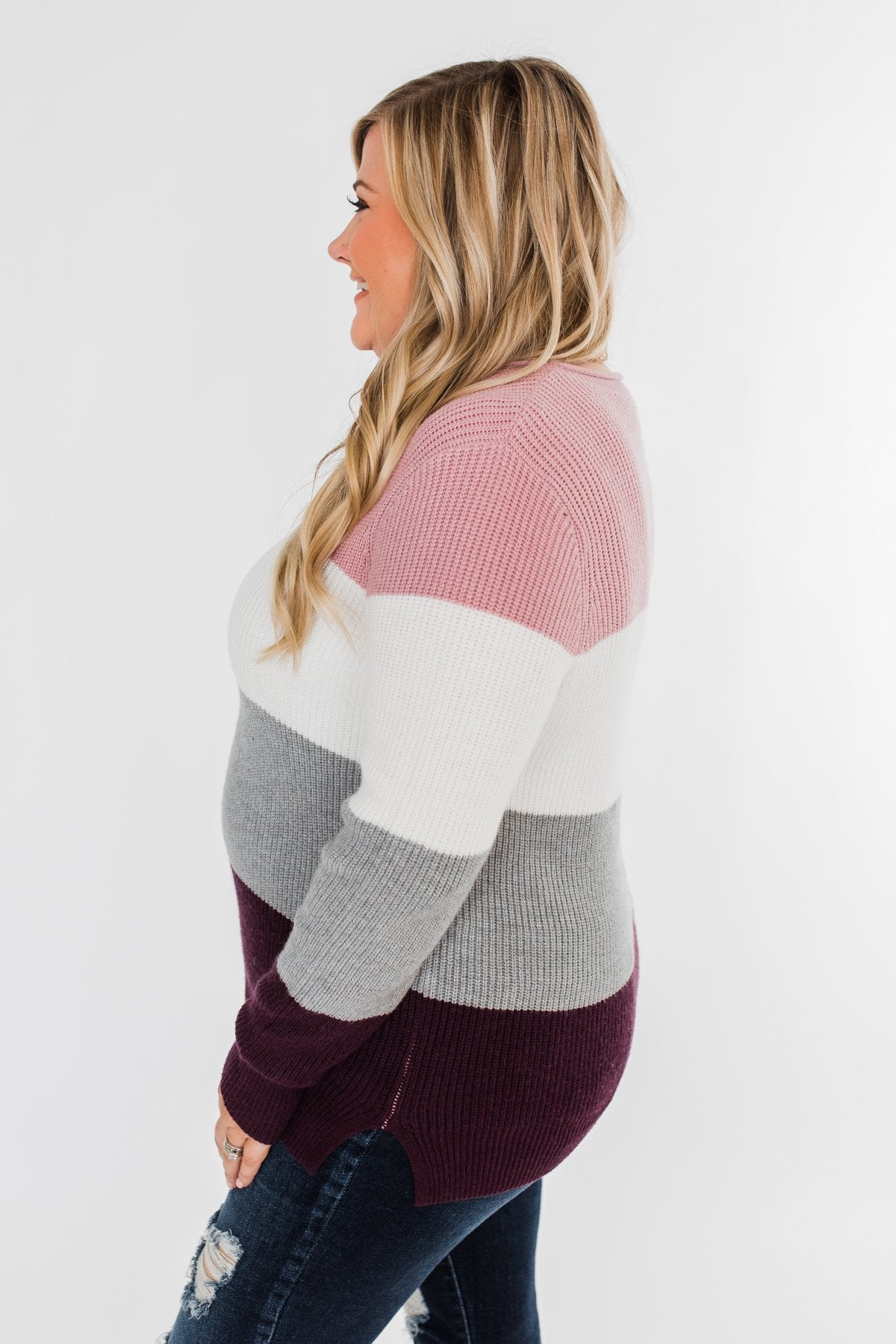 Say You Love Me Knit Sweater- Grey & Plum