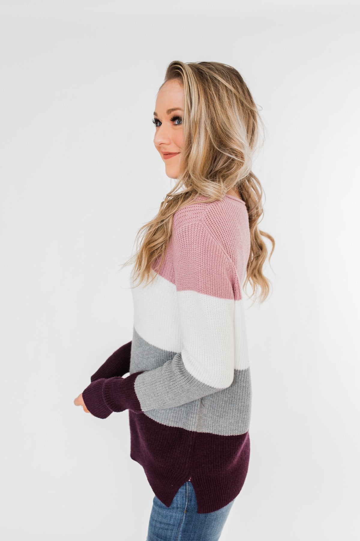 Say You Love Me Knit Sweater- Grey & Plum