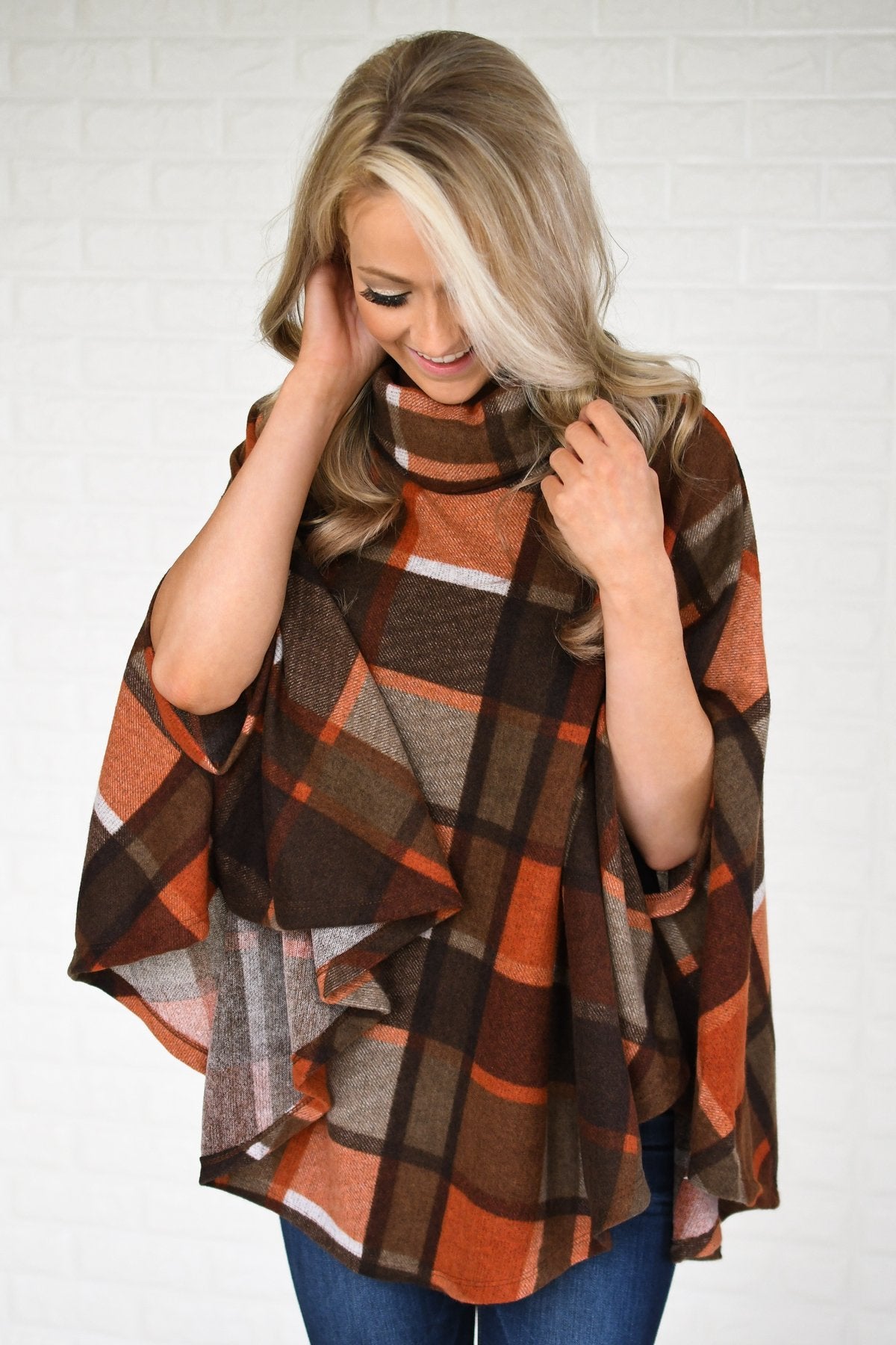 Colors of Fall Plaid Poncho Top
