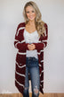 Long Knitted Striped Cardigan- Burgundy