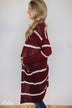 Long Knitted Striped Cardigan- Burgundy