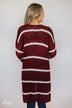 Long Knitted Striped Cardigan- Burgundy