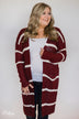 Long Knitted Striped Cardigan- Burgundy