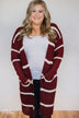 Long Knitted Striped Cardigan- Burgundy