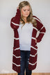 Long Knitted Striped Cardigan- Burgundy