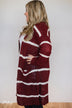 Long Knitted Striped Cardigan- Burgundy