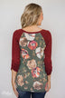 Ahead of the Game Floral Baseball Top- Green & Red