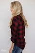 Casual Buffalo Plaid Button Up Top- Deep Red