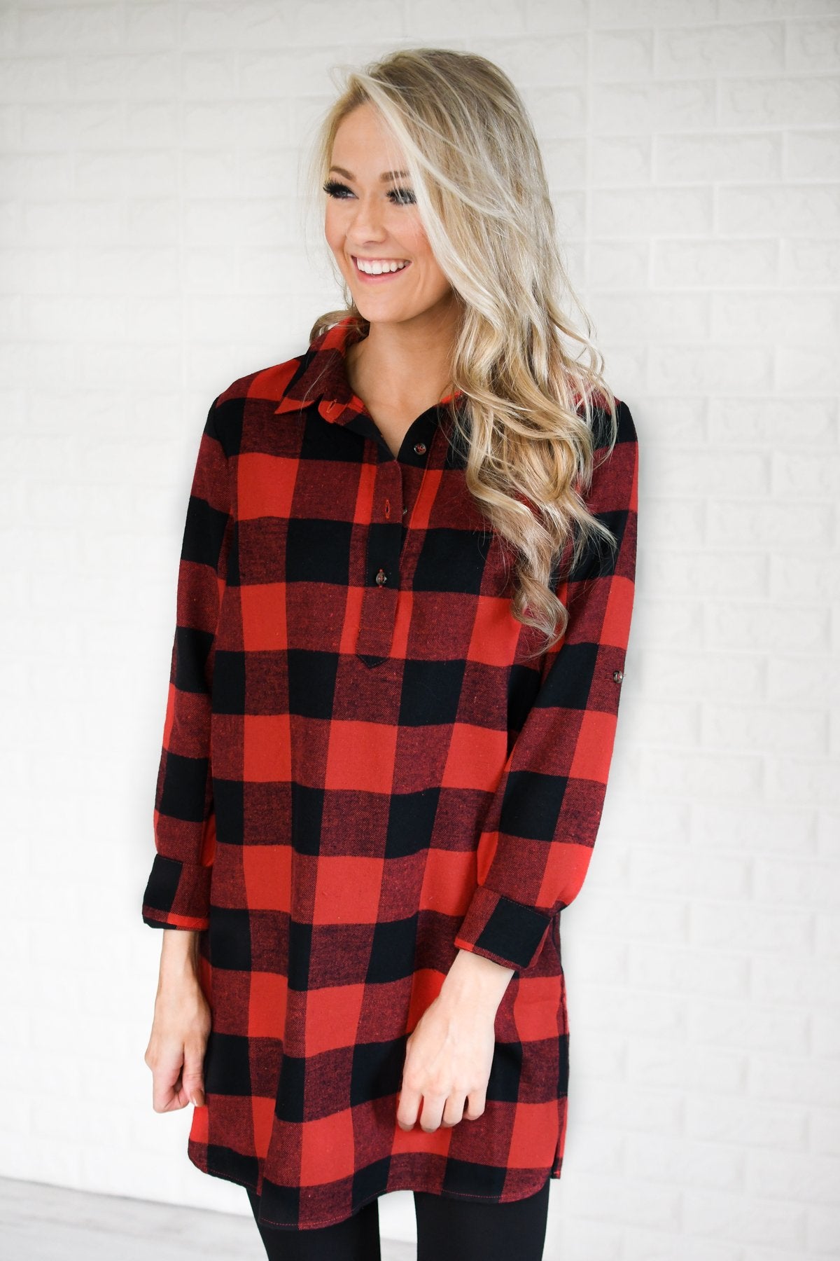 Buffalo Plaid Long Tunic Top