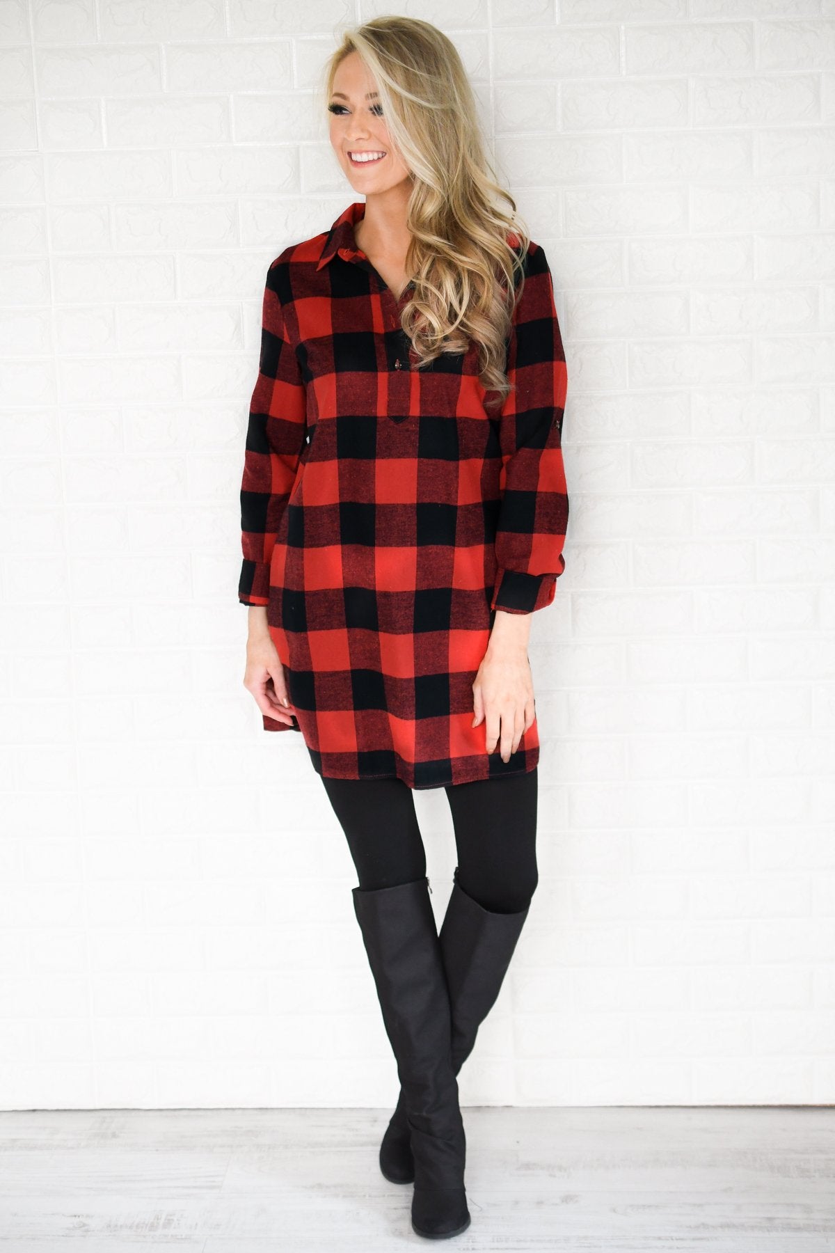 Buffalo Plaid Long Tunic Top
