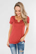 This is Me Notch Pocket Top- Brick Red
