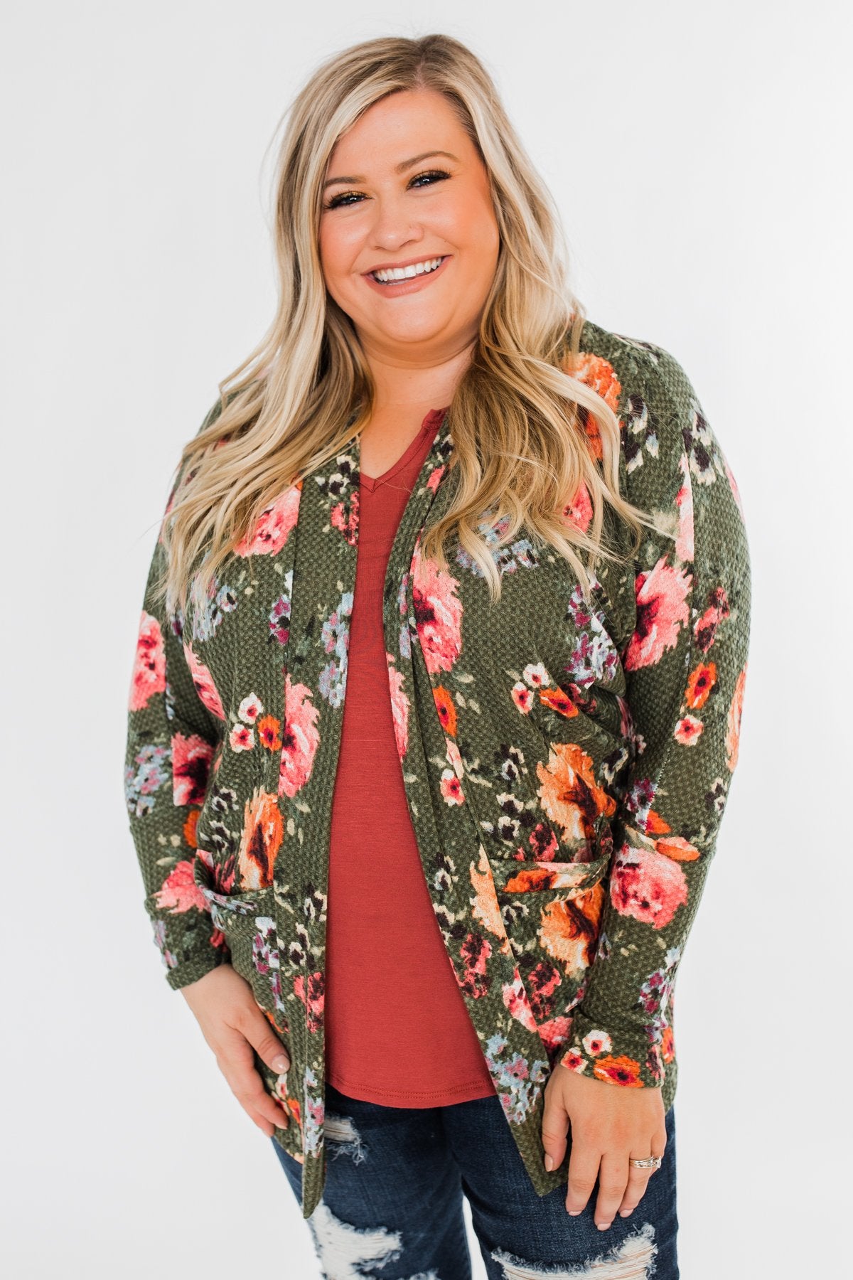 Making Promises Floral Cardigan- Olive
