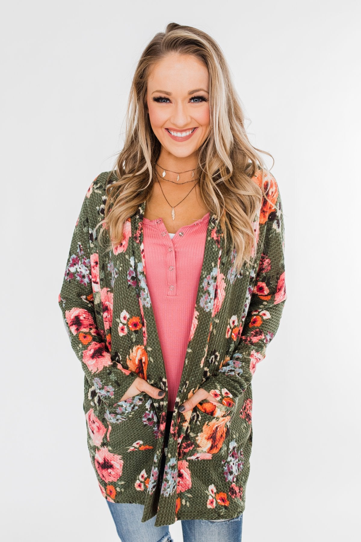 Making Promises Floral Cardigan- Olive