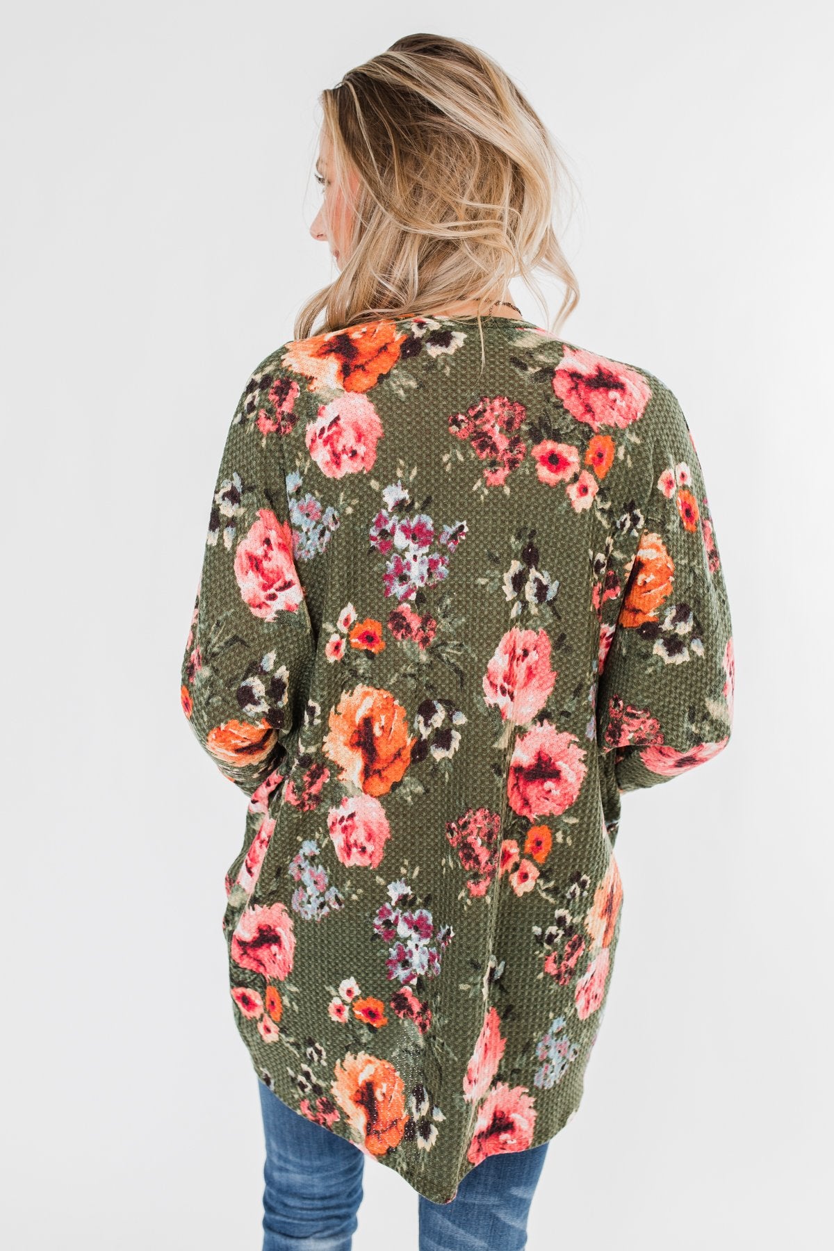 Making Promises Floral Cardigan- Olive