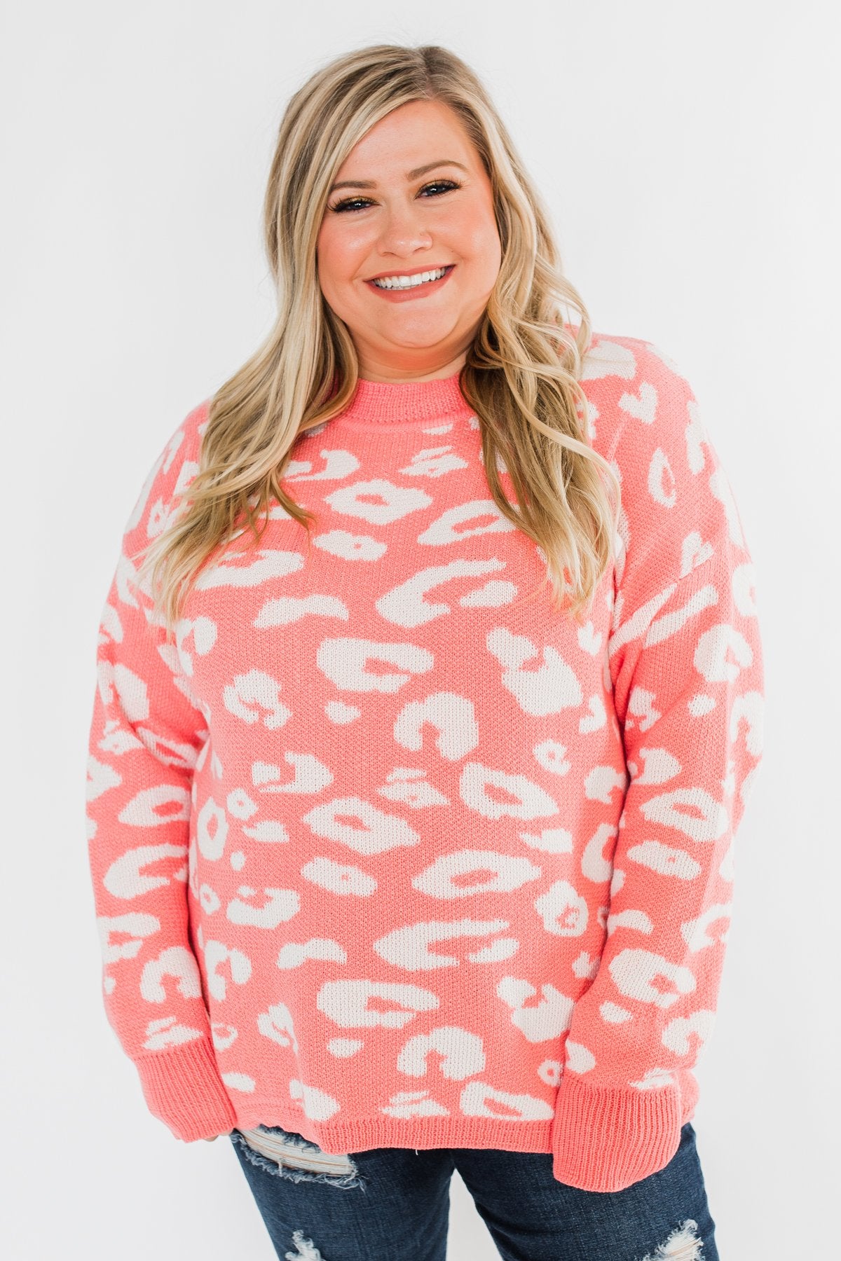 Journey Into The Jungle Leopard Sweater- Coral